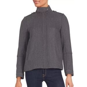 Vince Wool Jacker Coat Long Sleeve Twill Pleated Heather Gray Women's Size 6